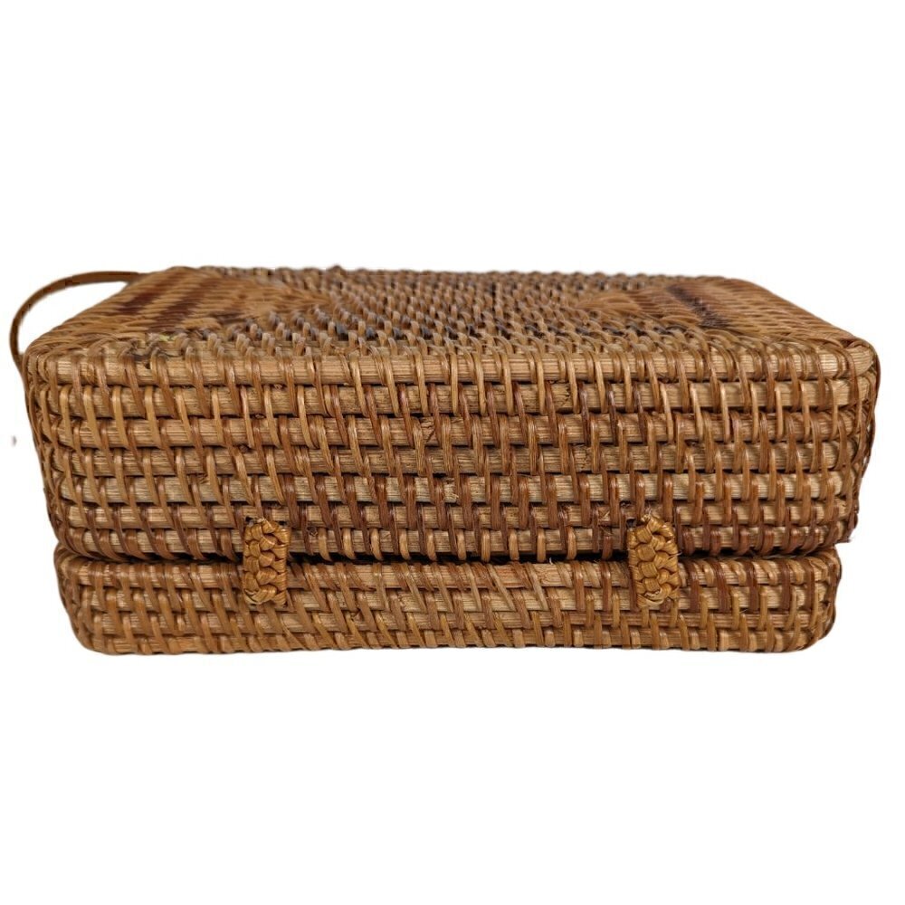 Rectangular Wicker Handbag With Leather Strap And… - image 6